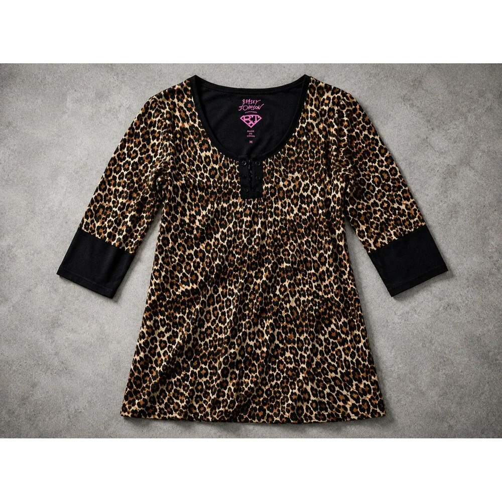 Betsey Johnson Leopard Nightshirt Animal Print Sleep Shirt Pajama Womens Medium